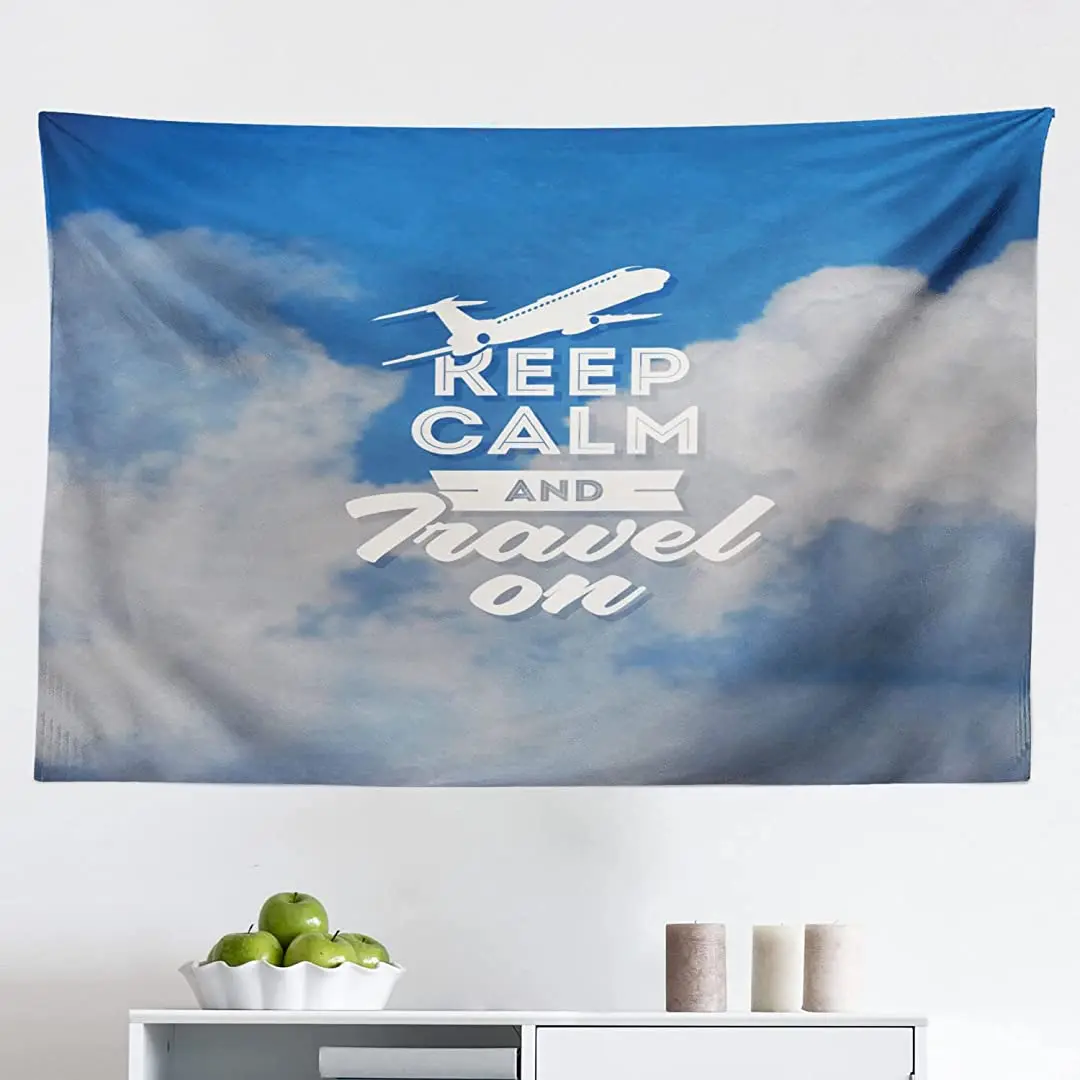 

Ambesonne гобелен с надписью, авиационная тема «Keep Calm and Trave сообщений с самолетом и облаками», тканевый Настенный декор для спальни