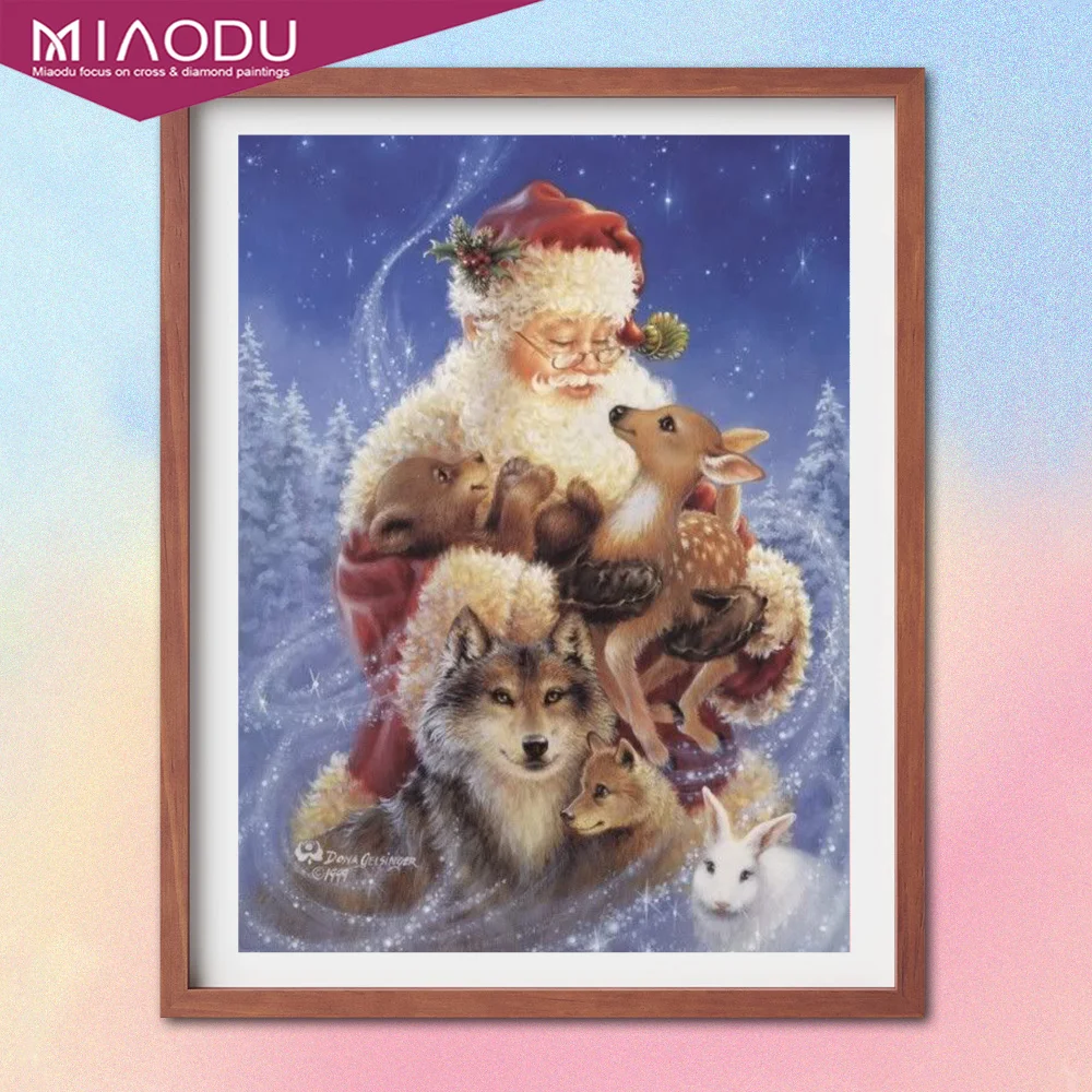 

5D Diamond Painting Santa Claus And The Animals Wolf Cross Stitch Kits Embroidery Mosaic Full Drill Christmas Home Decor Gifts