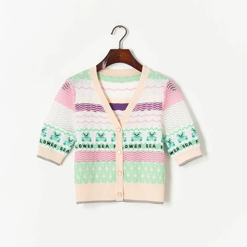 

She Beaty Knitted Sweater Cardigans Women Vintage Casual Sexy V-Neck Single Breasted Short Sleeve Traf Clothes Summer Tops Mujer