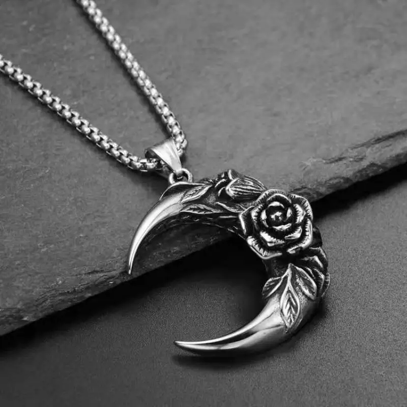 Classic Fashion Rose Crescent Pendant Necklace Men Women Prom Party Charm Jewelry