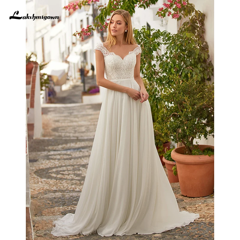 

Simple Boho Wedding Dress Beach 2021 Robe de Mariee Plus Size Bridal Dress White/Ivory Chiffon Wedding Gown