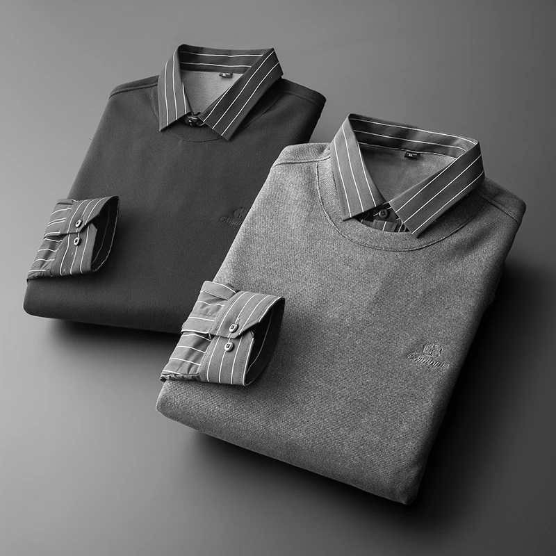 

Plus Size Mens Business Sweater 5XL 6XL 7XL Top Grade Winter Fleece Keep Warm Fashion Designer Fake Two Knit Striped Pullovers