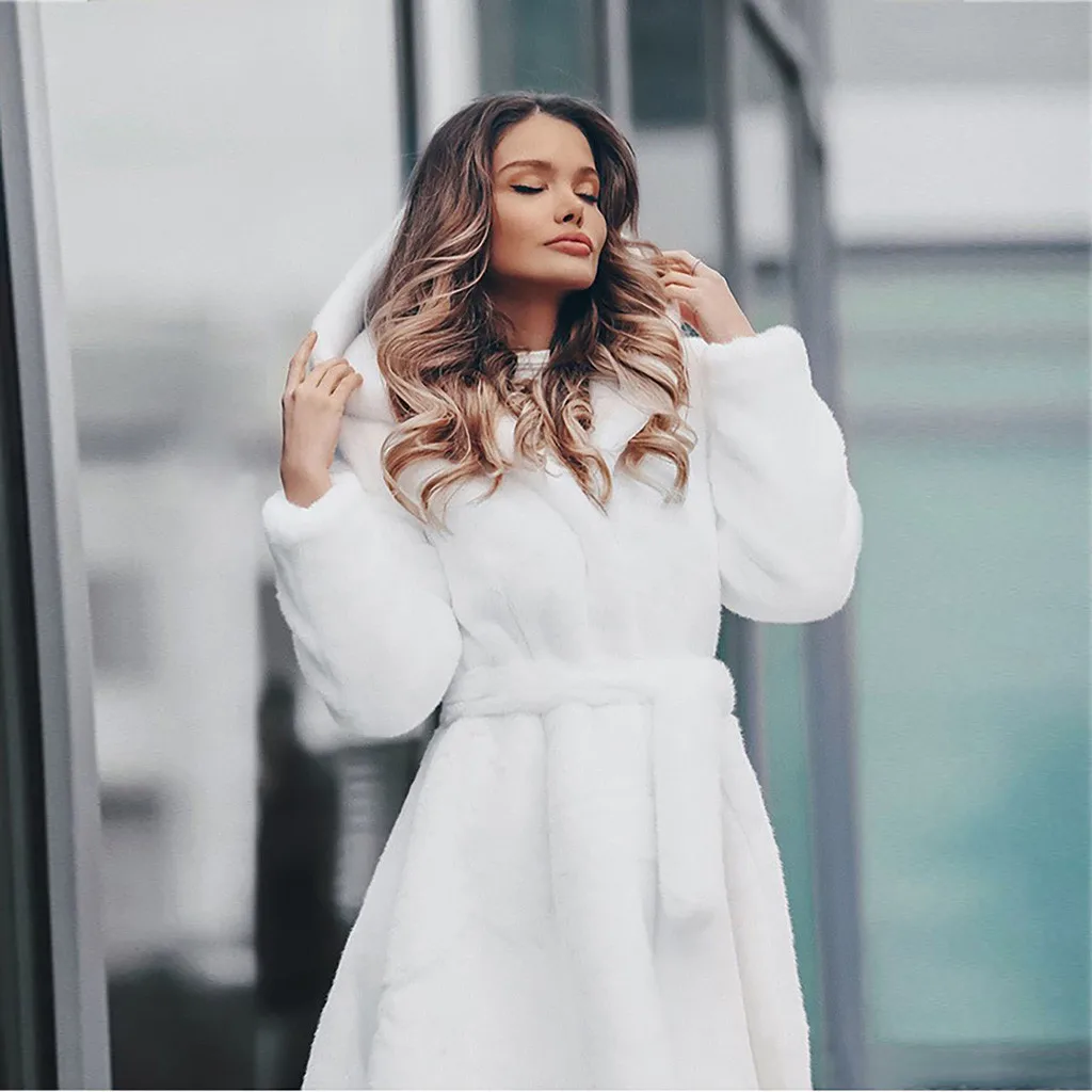 

Black Hooded Faux Fur Coat Winter Women Long Faux Fox Fur Jacket 2020 Fashion Plus Size Coats Elegant Lady Warm Jackets furry