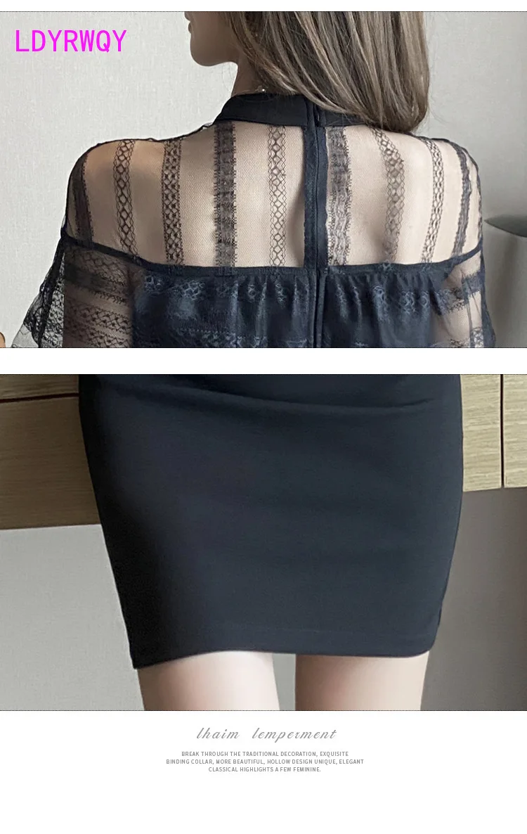

LDYRWQY 2021 summer new low-cut see-through mesh stitching bag hip ladies temperament waist tight-fitting dress