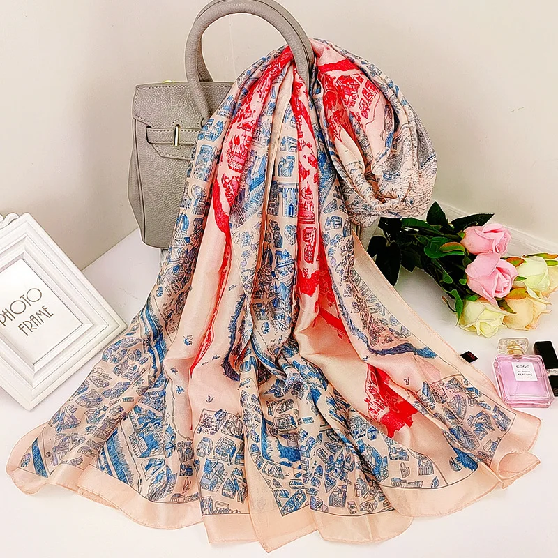 

Летнее солнцезащитное пляжное полотенце, бандана с новым принтом, популярная шаль 180 х90 см, Модный высококачественный платок, женский Шелко...