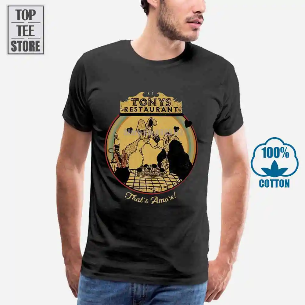 Леди и бродяга Ресторан that's Amore Мужская черная футболка хлопок S 6Xl | одежда