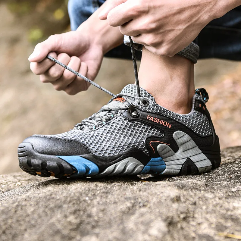 Outdoor Trekking Shoes Man Breathable Mesh Men's Summer Hiking Shoes Lightweight Walking Climbing Sneakers Men Large size 46