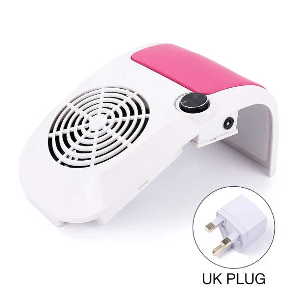 Pink UK Plug 60 Вт пылеуловитель для ногтей с сильной регулируемой скоростью, Пылевой вентилятор для ногтей, пылесос для маникюра, инструмент для вакуумного всасывания ногтей - Цвет: Pink UK Plug