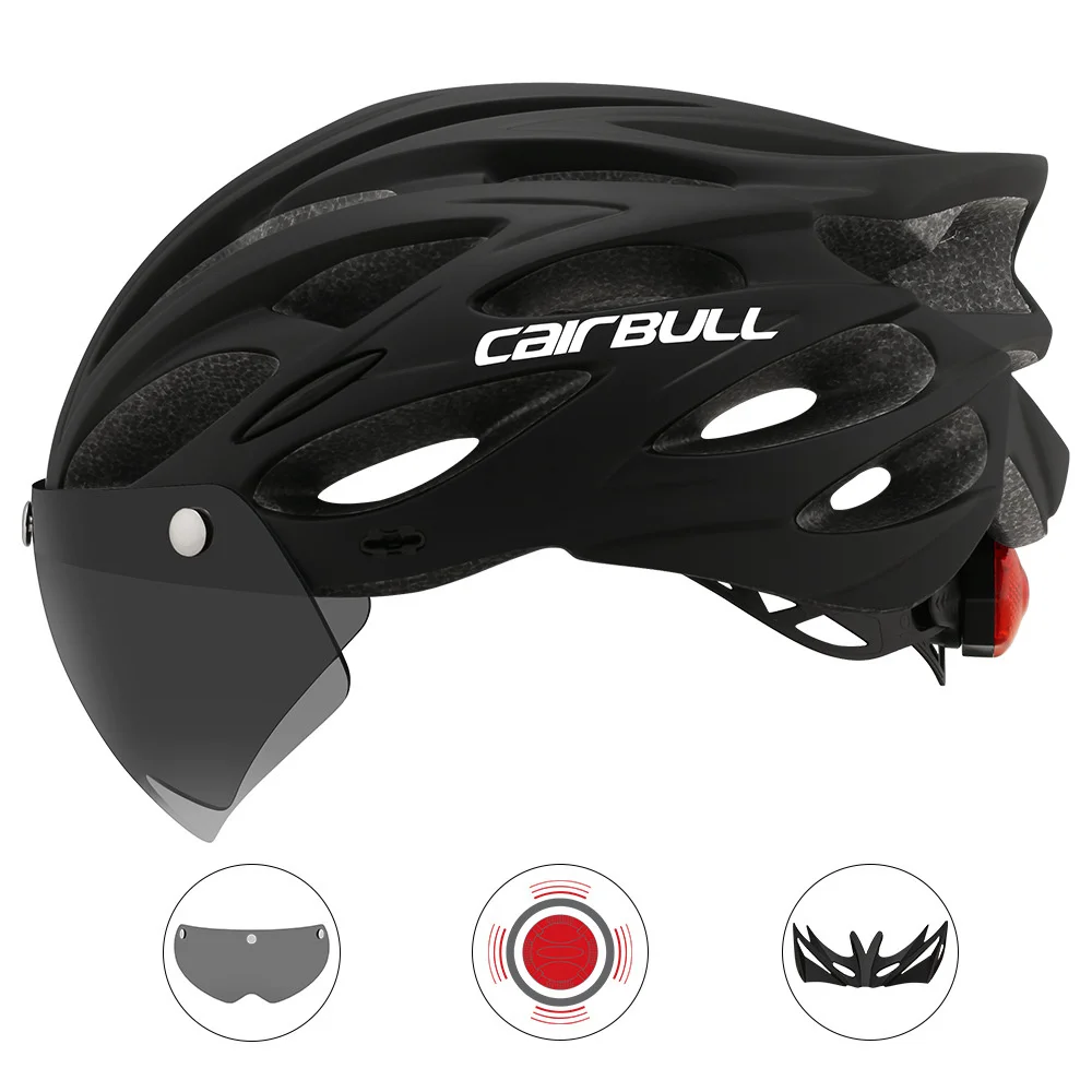 

Cairbull Ultralight Cycling Safety Helmet Outdoor Motorcycle Bicycle Taillight Helmet Removable Lens Visor Mountain Road Bike