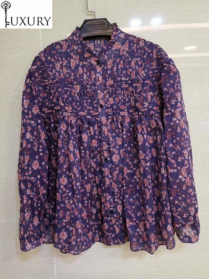 Autumn Fashion Designer 2020 Blouse Shirt High Quality WOmen Vintagae Prints Long Sleeve Casual White Purple Shirts Female