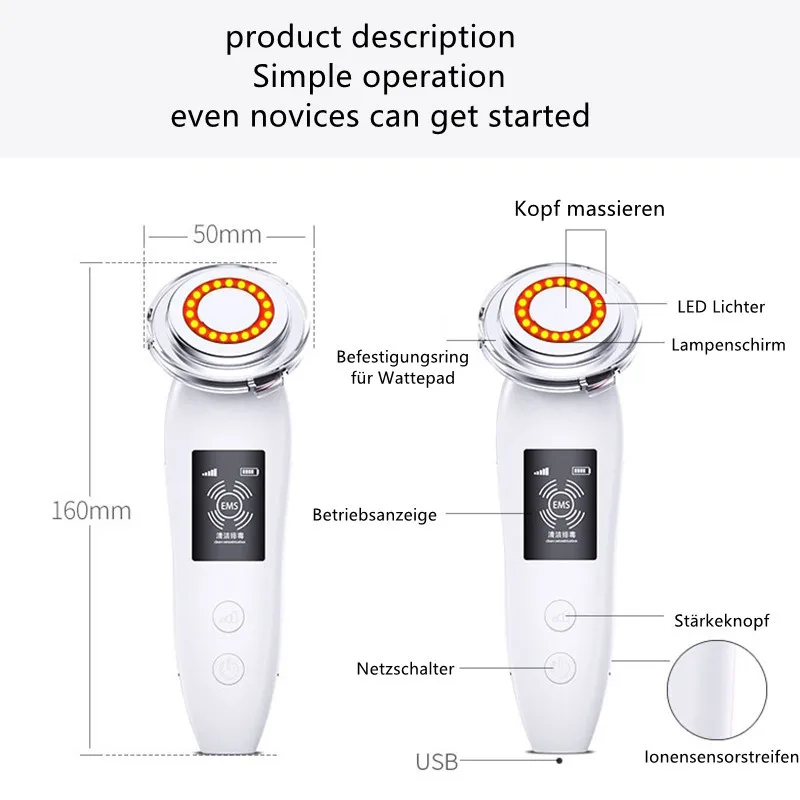 

EMS Beauty Instrument LED Photon Phototherapy Instrument Skin Rejuvenation Instrument Ultrasonic Vibration Face-lift Massager