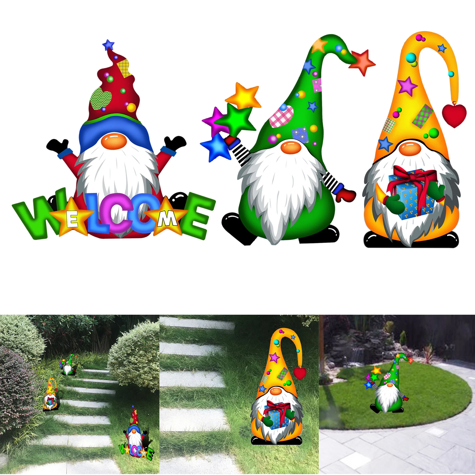 

Metal Gnome Garden Stakes Yard Signs Modeling Silhouette Courtyard Backyard Patio Walkway Outdoor Garden Lawn Decoration