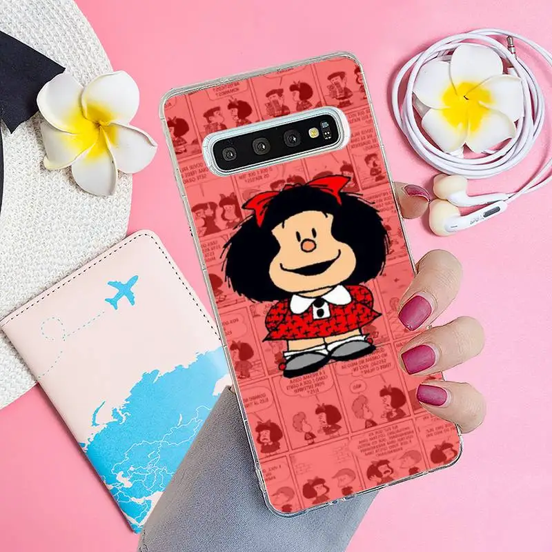

Mafalda Cartoon girl Phone Case Transparent for samsung A 21s 50 71 S 8 9 20 20fe note 10 20 ultra plus