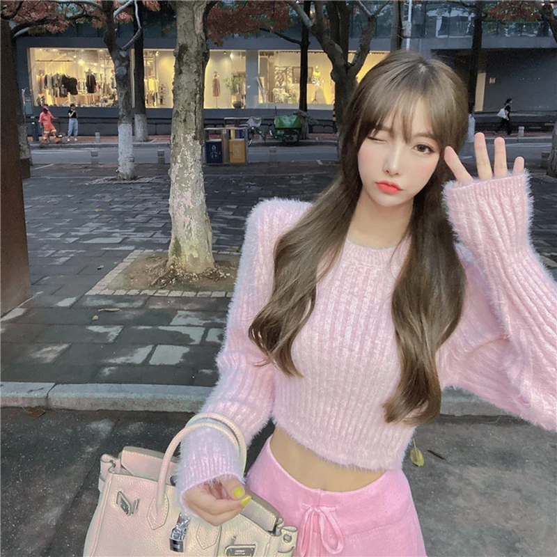 Свитер женский весенний корейский стиль широкие брюки с высокой талией уличная