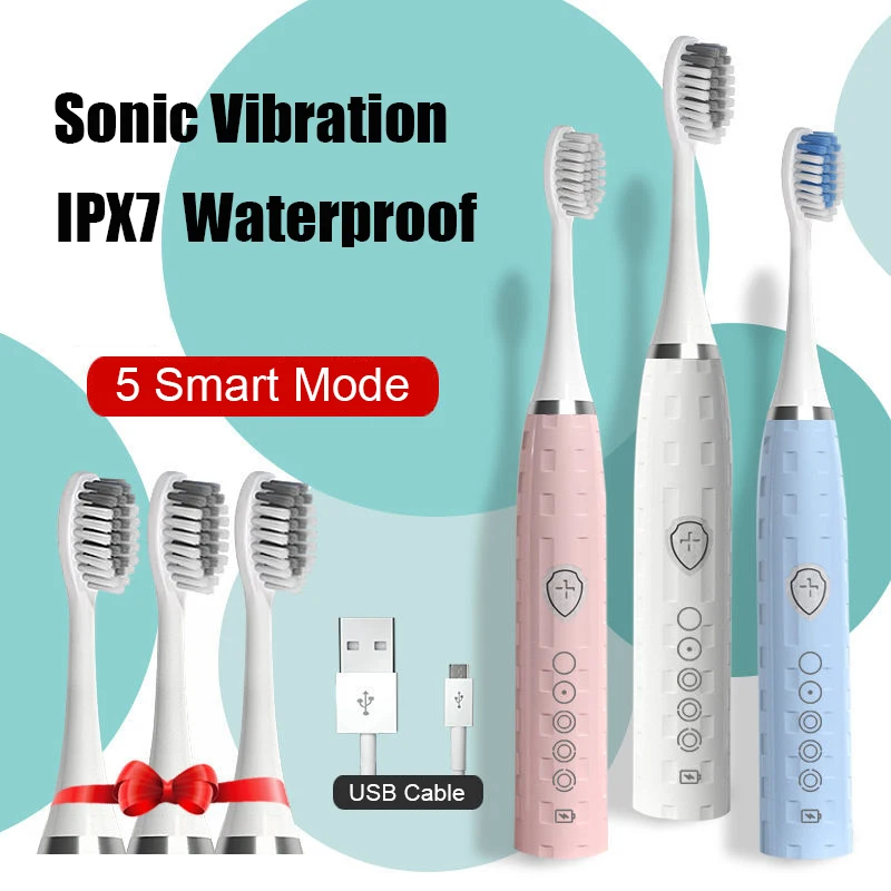 Rechargeable Electric Toothbrush Sonic Toothbrush 5 Mode Adult Children Timer IPX7 Waterproof Automatic Ultrasonic Brush