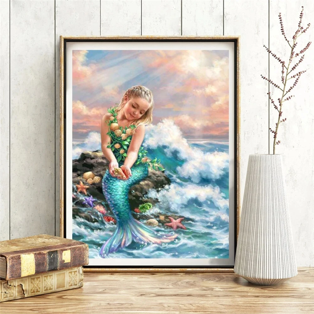Diamond Painting Figure Mermaid Animal Fishes Square Round Decoration Customizable Wall Art Frameless | Дом и сад