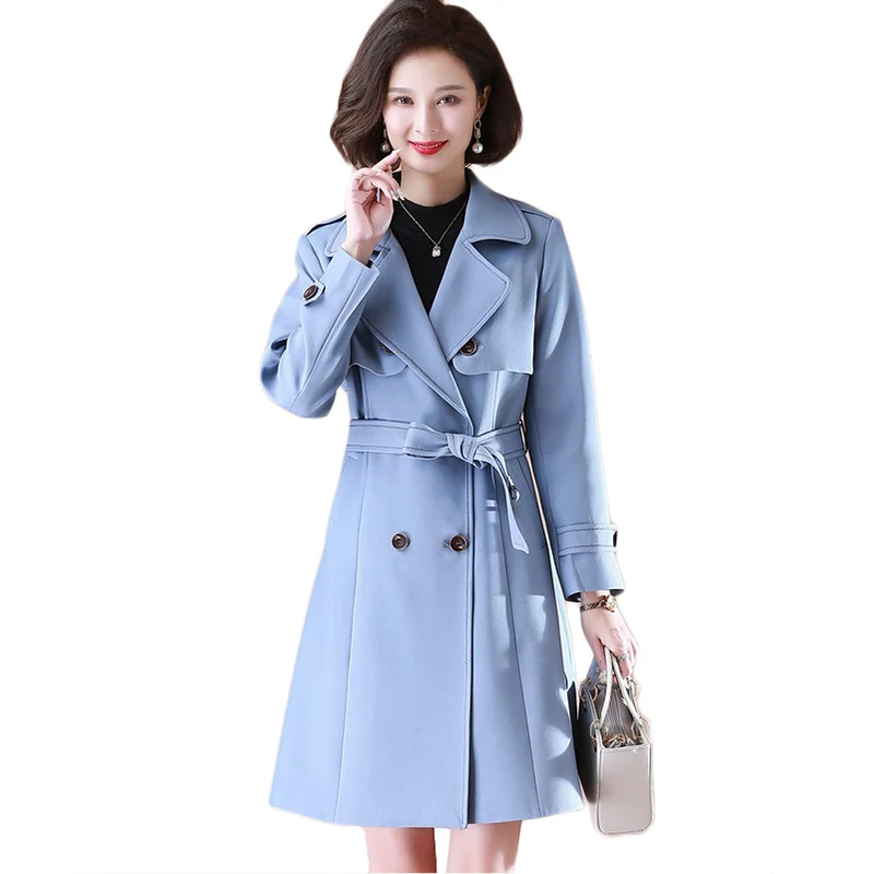 

Размера плюс для среднего возраста; Женские плащ-Тренч; Сезон весна-осень; Двубортная длинная Тренч знатных дам Повседневная Верхняя одежда деловая модельная одежда