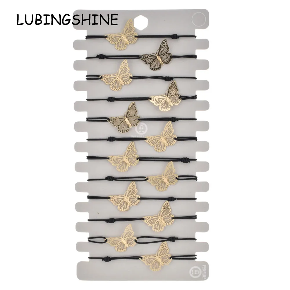 12 шт./компл. браслет с подвесками в виде бабочки Женская плетеная регулируемая