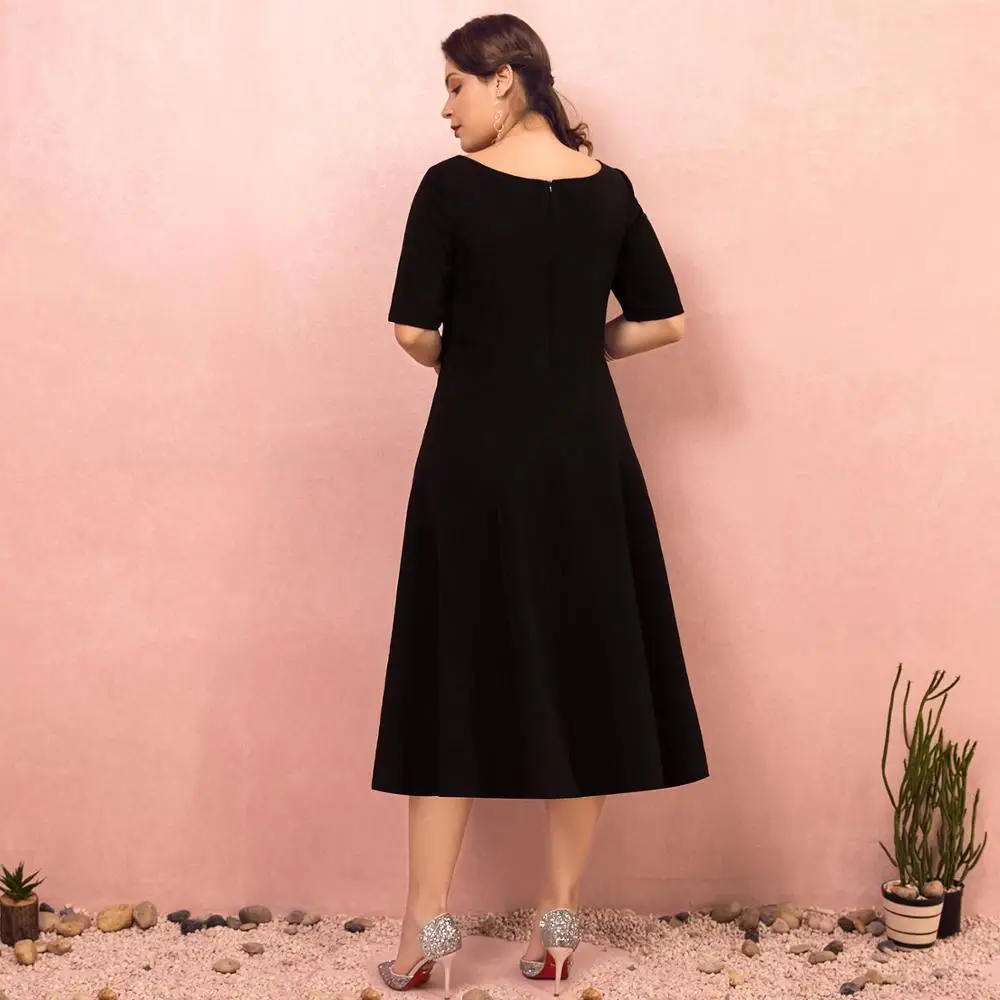 Simple Black Plus Size Homecoming Dress 2020 New Half Sleeves V-neck A-line Tea-length Zipper-up for Party | Свадьбы и торжества