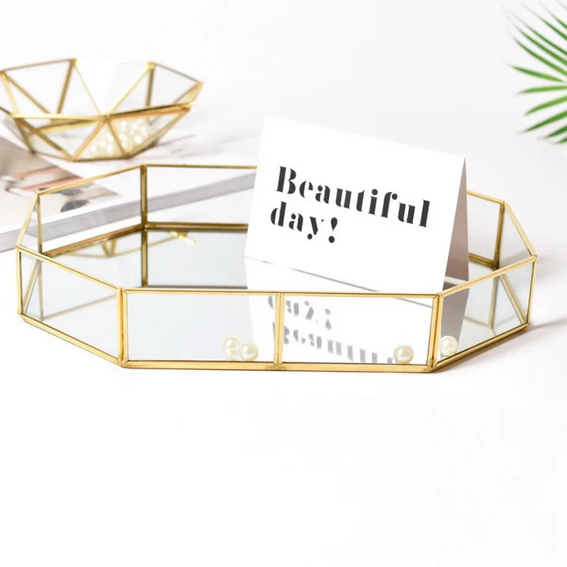 Поднос для хранения макияжа Винтажный Золотой многоугольник органайзер