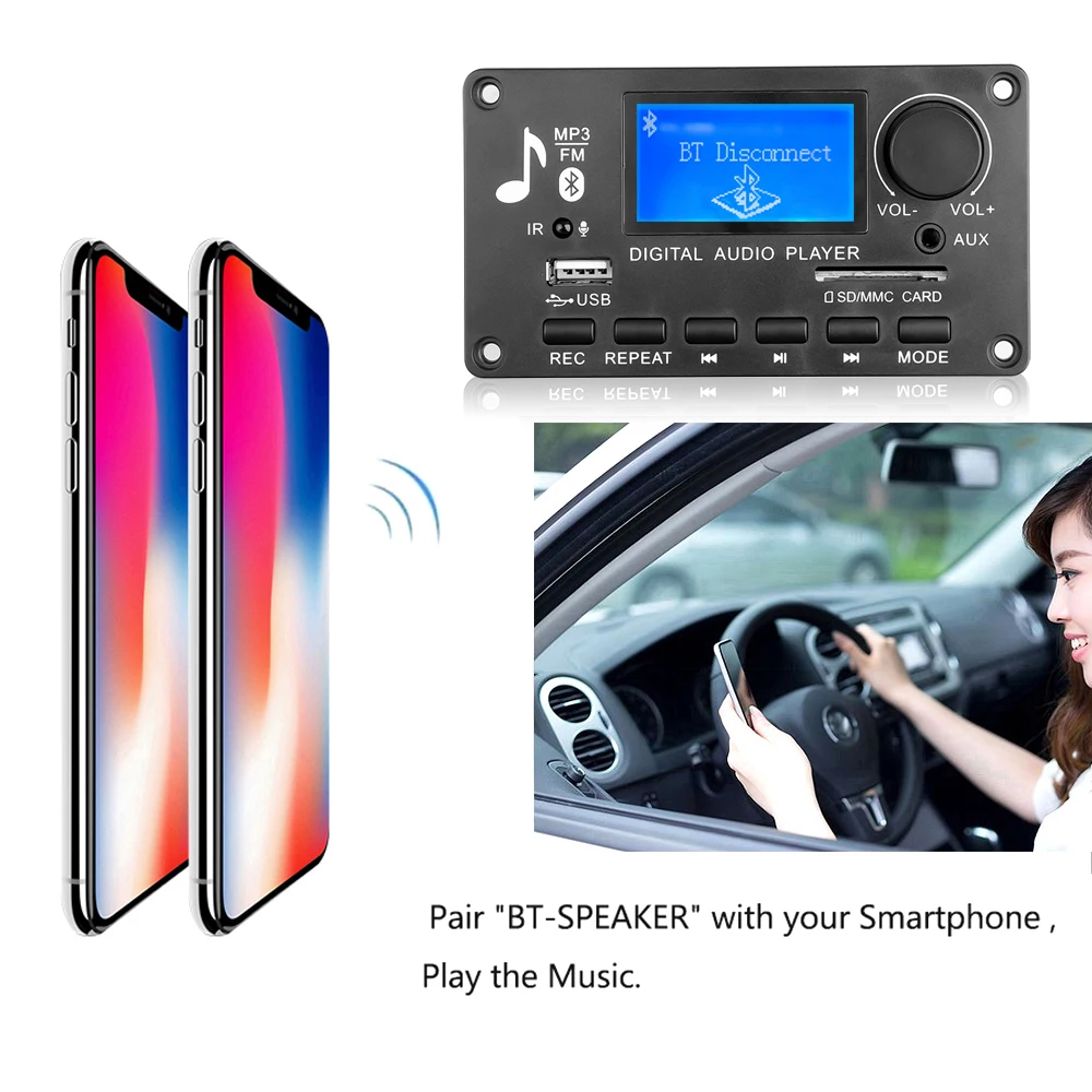 Плата аудиодекодера Kebidu DC 12 В Bluetooth 5 0 MP3 с ЖК-экраном поддерживает