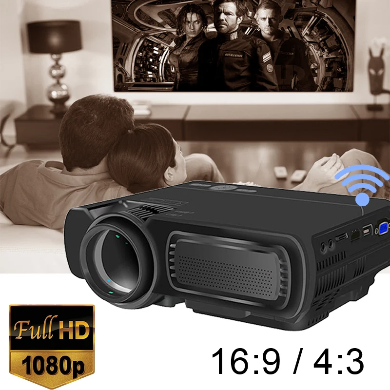 UNIC T5 светодиодный 1080P 800X480 пикселей 3D проектор wifi Bluetooth HDMI USB ЖК домашний кинотеатр медиаплеер Android, мультимедийный проектор синхронизация экрана