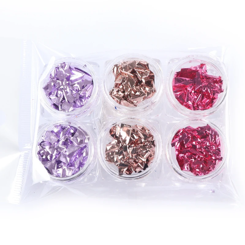 6 Цвета/комплект Nail Art Фольга сусальным золотом ногти нерегулярные алюминиевой