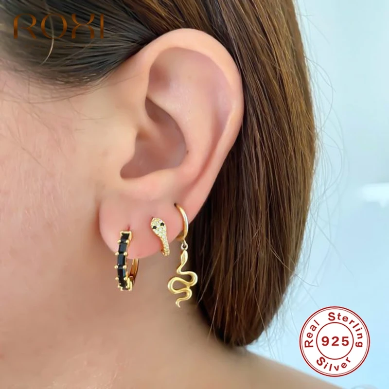 Серьги-кольца женские из серебра 925 пробы с рисунком змеи | Украшения и аксессуары