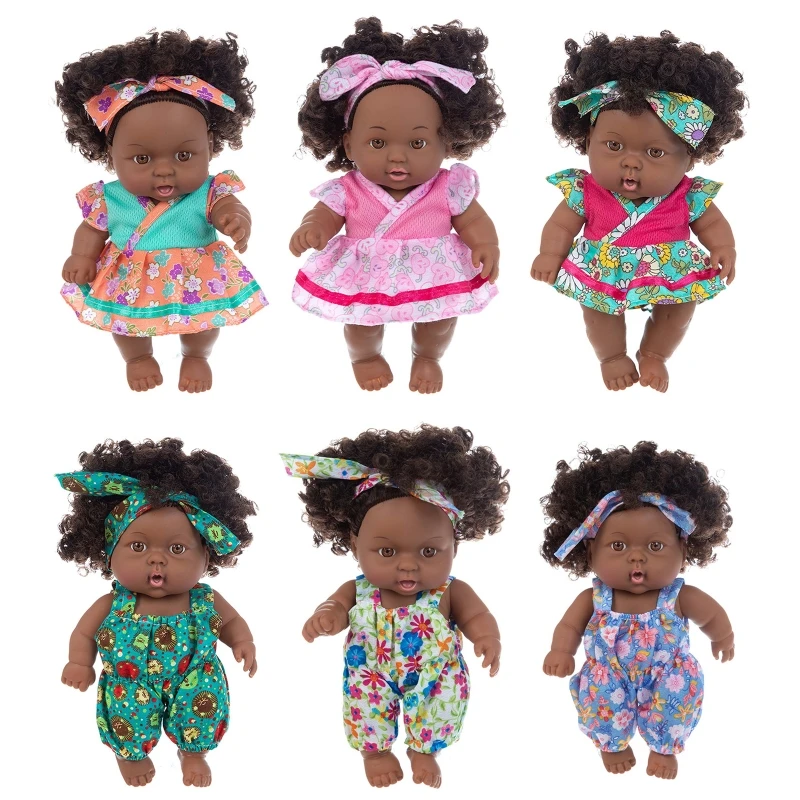

20cm American Reborn Black Doll Handmade Silicone Vinyl Curl Baby Girl Doll Toy