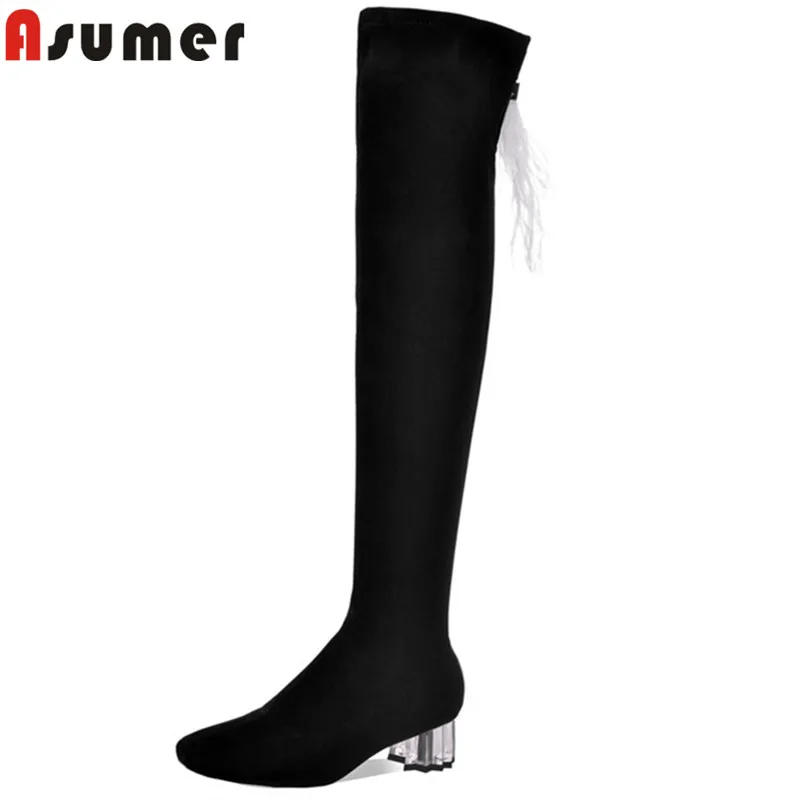Женские облегающие сапоги стрейч ASUMER однотонные вечерние поги до бедра с круглым