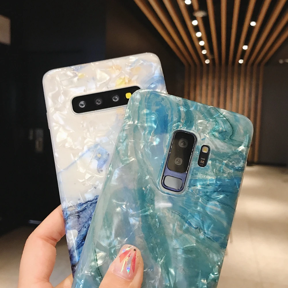 Для samsung S8 S9 чехол с блестящим корпусом мраморный для телефона S10 Plus Мягкий ТПУ