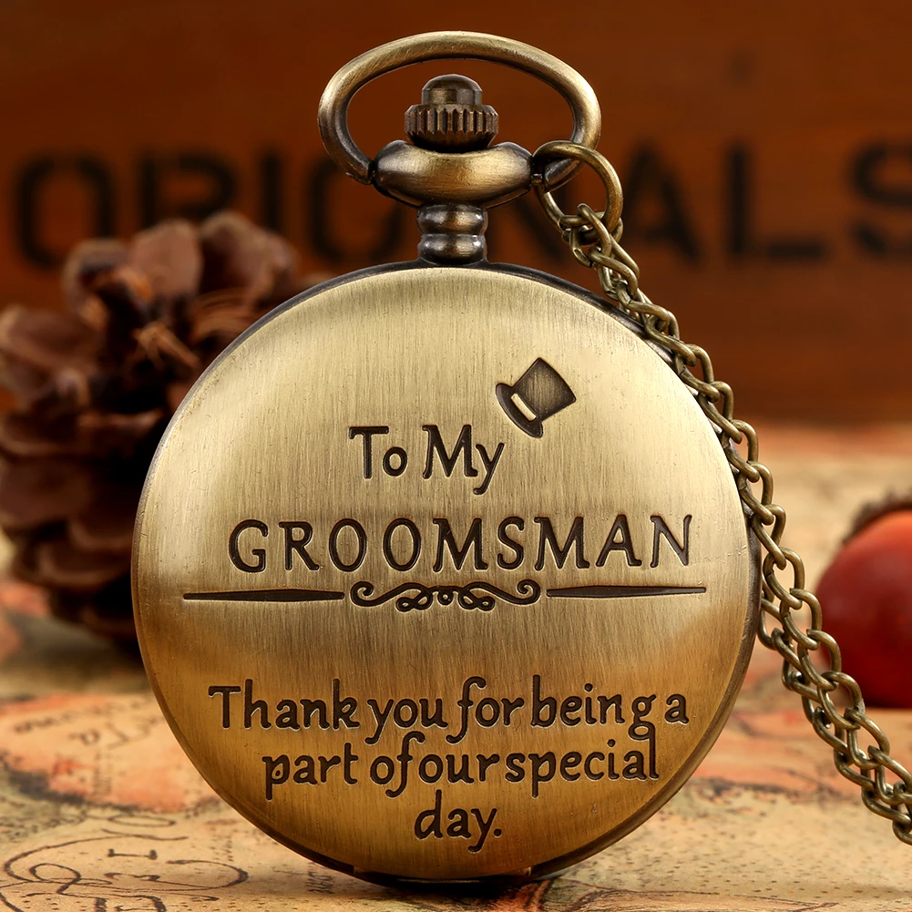 

Golden High Quality Pocket Watch To My Groomsman Digital Quartz Dial Exquisite Carved Pattern Small Clock Pendant Wedding Gift