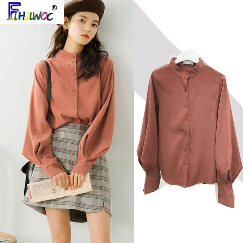 

2020 Spring Fall Basic Shirts Blouses Women Long Sleeve Elegant Preppy Style Temperament Lady Work Button Shirt Tops 1226