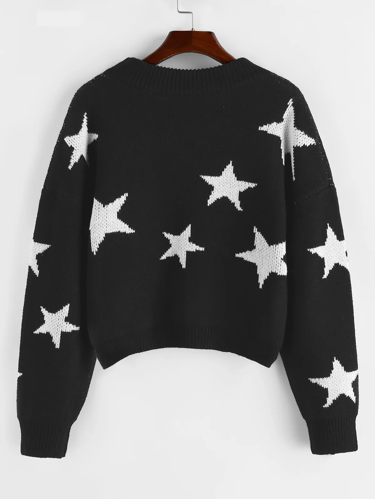 ZAFUL Star Drop Shoulder Jumper Sweater Women Autumn Pullover Tunic Crew Neck Long Sleeve Ladies Pullovers Hot Sale | Женская одежда