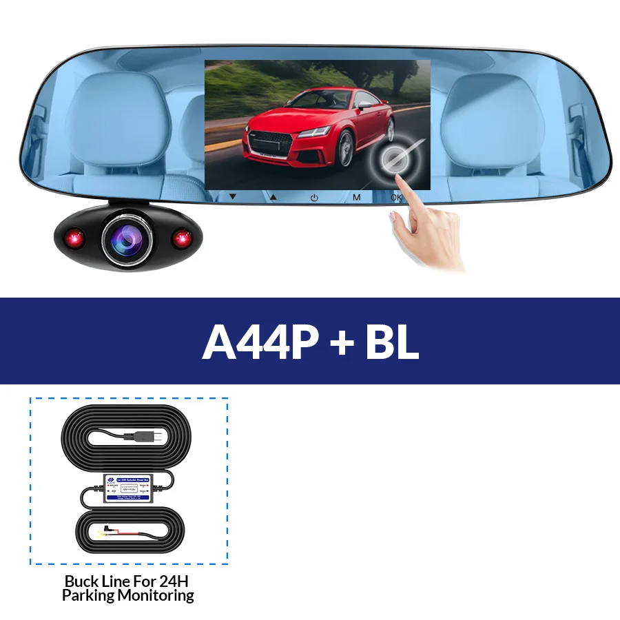 E-ACE, 4,3 дюймов, Автомобильный видеорегистратор, камера Full HD 1080 P, автоматическая камера, зеркало заднего вида с dvr и камерой, видеорегистратор, видеорегистратор для автомобиля - Название цвета: A44P-BL