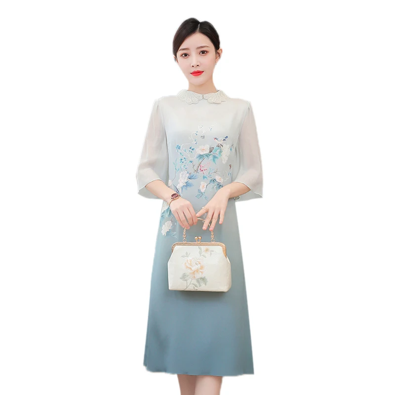 

COIGARSAM 4XL Plus Size Print Women dress New Dresses Pink Peacock Blue 7022