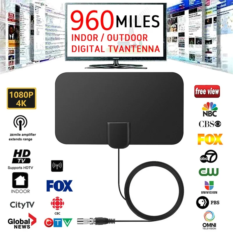 

Indoor 960 Mile TV Antenna Freeview 5 dBi Digital HDTV Antenna Amplifier Booster For Willkey Fox DVBT2 TV signal receiver Aerial