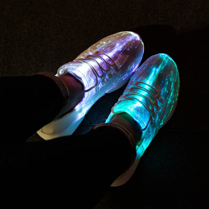 

UncleJerry Size 25-47 New Summer Led Fiber Optic Shoes for girls boys men women USB Recharge glowing Sneakers Man light up shoes