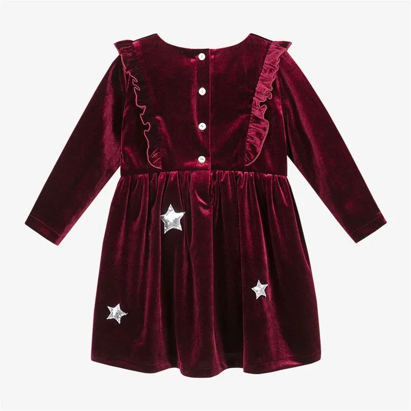 

Girl's Ear Lace Shining Star Velvet Dress Princess Dress