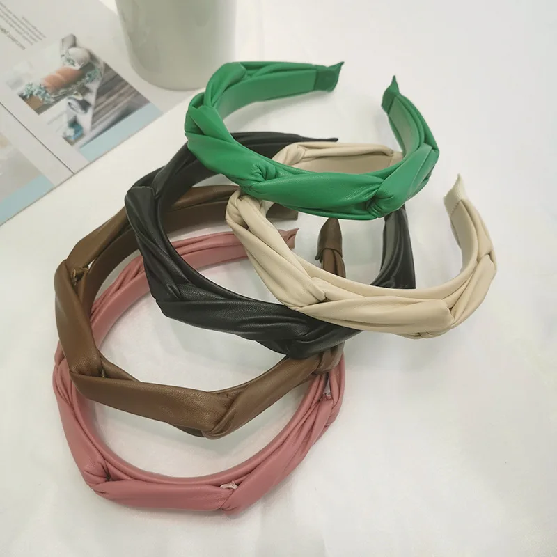 

Pure Color PU Leather Hair Hoop Fashion Cross Knotting Designer Headband Girls Hair Ties Women's Hair Accessories New Headdress