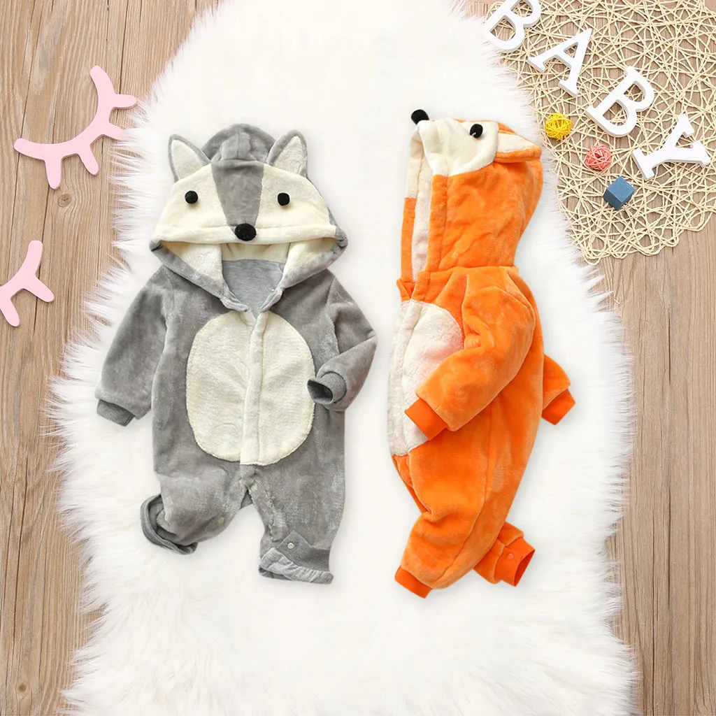 Модный утепленный комбинезон с длинными рукавами и рисунком лисы для