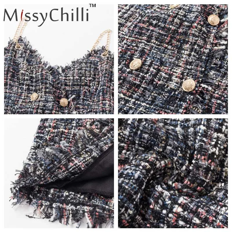 Женское твидовое платье MissyChilli короткое вечернее с цепочкой Осеннее элегантное