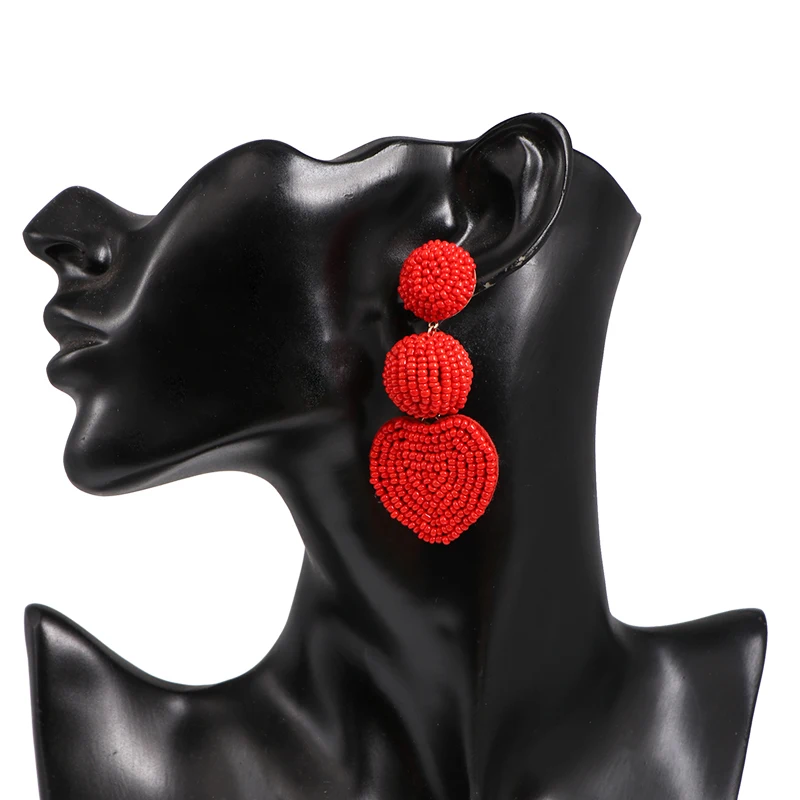 Богемные этнические геометрические круглые бусины с сердечками большие серьги