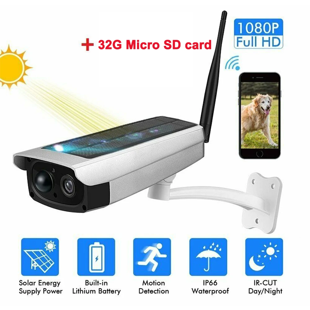 Наружная беспроводная камера на солнечных батареях с Wi Fi 1080P HD ночное видение CCTV IP