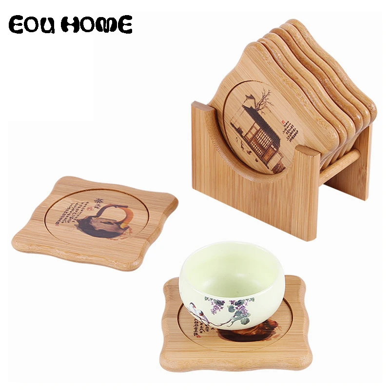 

6pcs/set Creative Bamboo Mats Pads Non-slip Cup Mat Drink Coaster Coffee Cup Mat Tea Pads Placemat Table Decor Tea Accessories