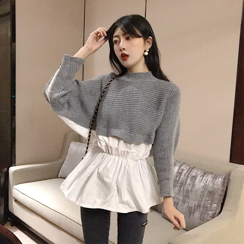 TWOTWINSTYLE корейский женский свитер с круглым вырезом и длинными рукавами мозаичное яркое цветное женское пуловеры осень негабаритный Модный