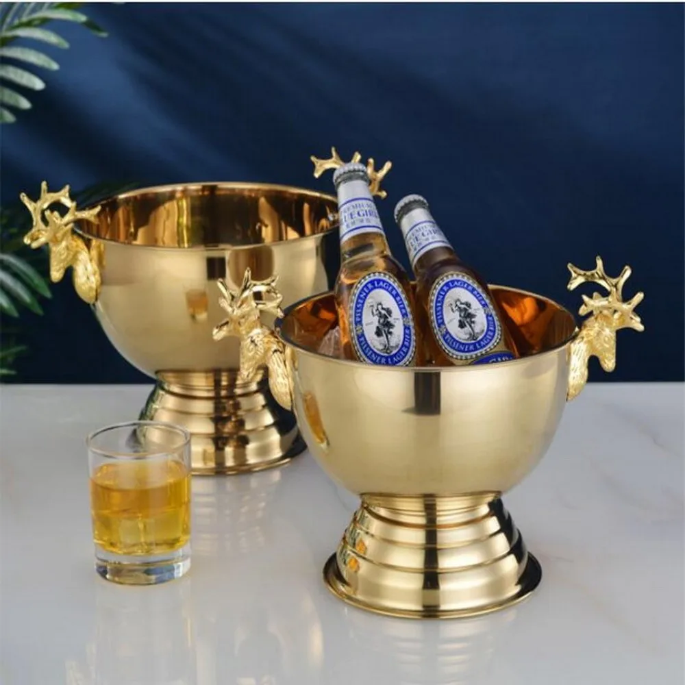 

Deer Head Ear Ice Bucket Stainless Steel GOLD SILVER CHAMPAGNE Wine Bottle Holder For Home Party Bar Nightclub