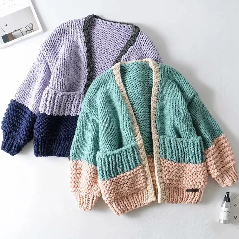 Boho Inspired HANDMADE cardigan puff sleeve plus size women warm winter cardigans sweaters new fashion knitwear outwear |