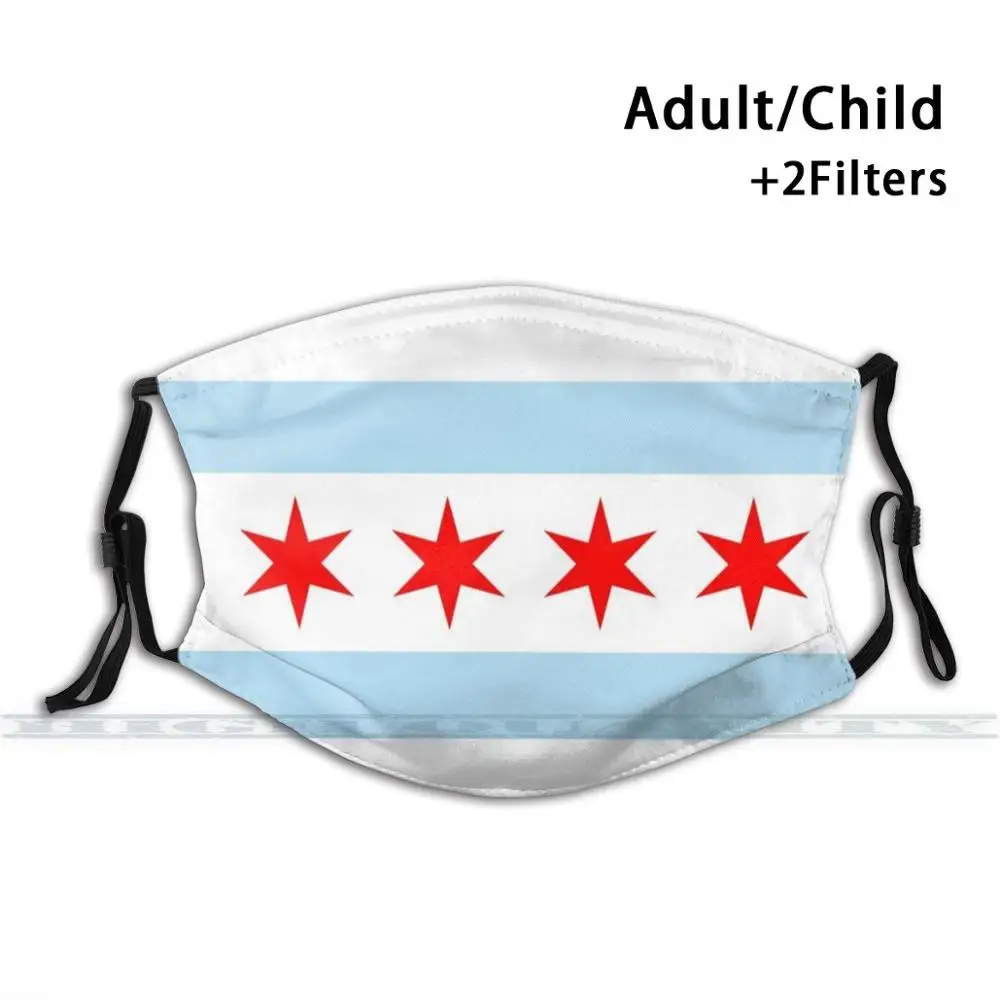 

Chicago City Flag Of Illinois Sticker T - Shirt And More! 3d Print Reusable Mouth Mask Washable Filter Anti Dust