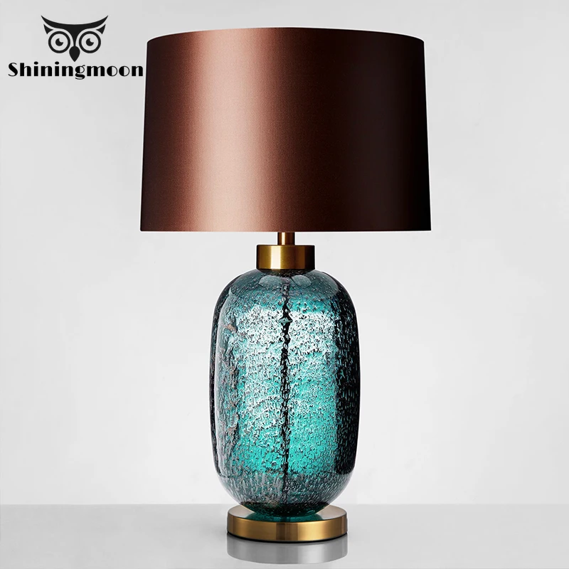 Vintage Blue Table Lamp Colored Glaze with Glass Lampshade Lights Bedside Reading Button Switch Desk Luminaria | Освещение